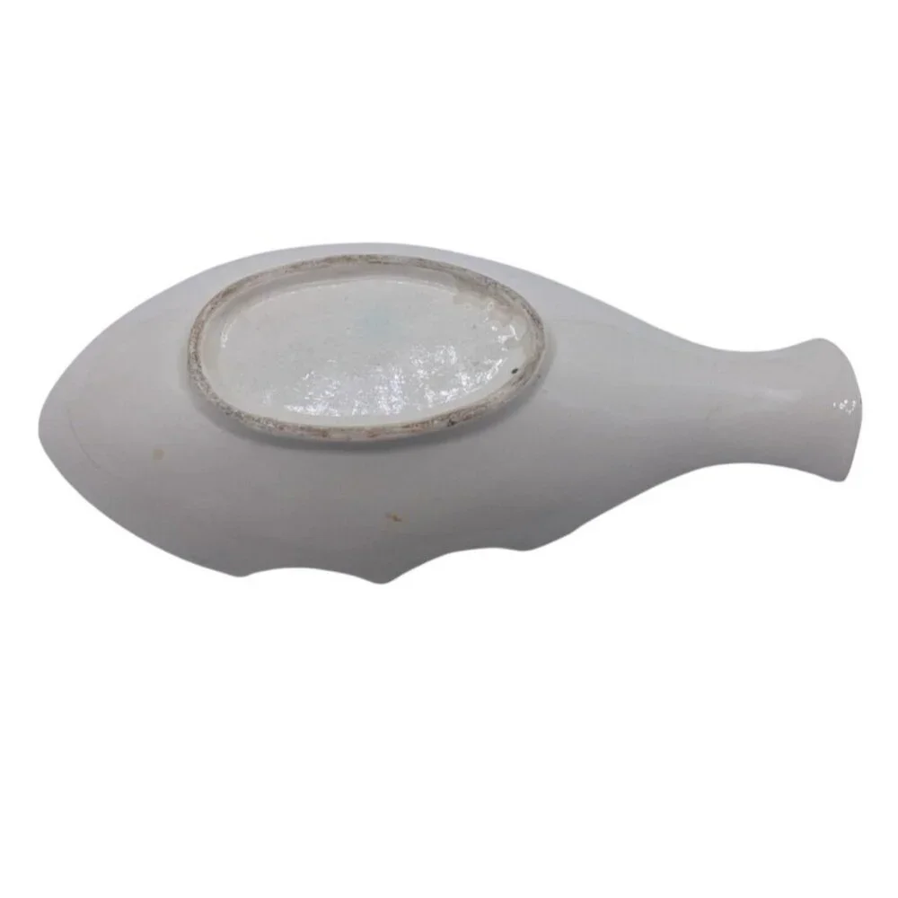 Hand-Painted Ceramic Fish-Shaped Divided Serving Dish With Vibrant Food Motifs